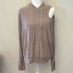 roan and ryan tan cut out shoulder long sleeve hooded sweater Size L EUC